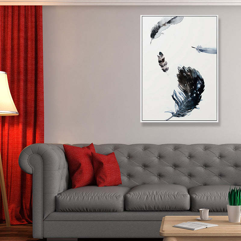 Vivolux | Schwebende Vogel Federn Wanddekoration Zeitgenössischer Stil Leinwand Texturiertes Gemälde in Blau