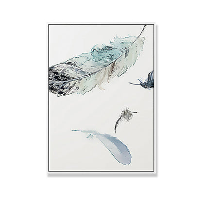 Vivolux | Schwebende Vogel Federn Wanddekoration Zeitgenössischer Stil Leinwand Texturiertes Gemälde in Blau