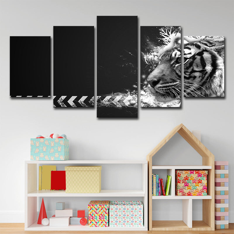 Vivolux | Witte Tijger Wandkunst Meerdere Stukken Hedendaags Zithoek Canvas in Zwart