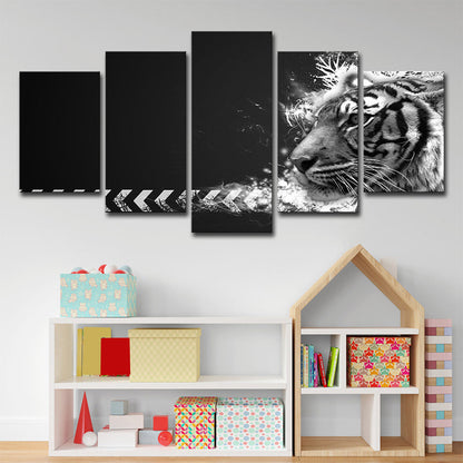 Vivolux | Witte Tijger Wandkunst Meerdere Stukken Hedendaags Zithoek Canvas in Zwart