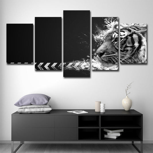 Vivolux | Witte Tijger Wandkunst Meerdere Stukken Hedendaags Zithoek Canvas in Zwart