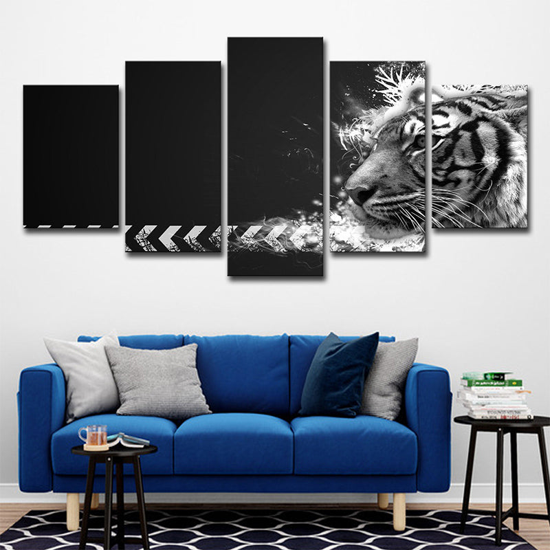 Vivolux | Witte Tijger Wandkunst Meerdere Stukken Hedendaags Zithoek Canvas in Zwart