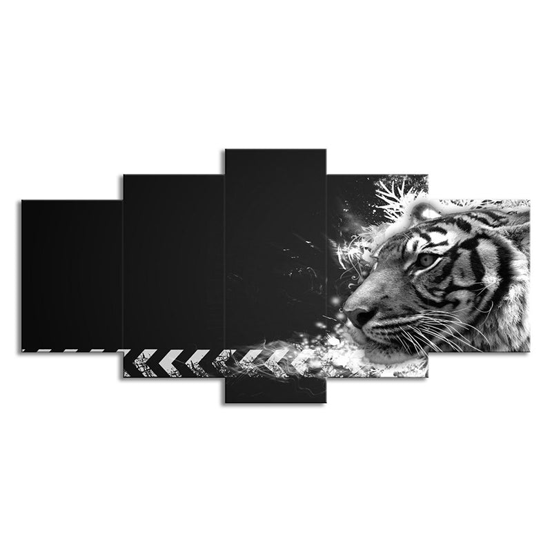 Vivolux | Witte Tijger Wandkunst Meerdere Stukken Hedendaags Zithoek Canvas in Zwart