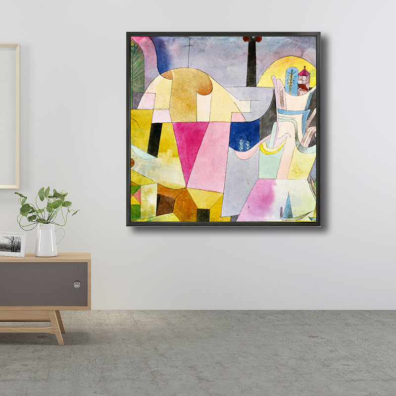 Vivolux | Texturiertes geometrisches Kunstdruck-Leinwand Ländliche quadratische Malerei in Pastellfarbe für das Wohnzimmer