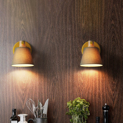 Vivolux | Trommelstof Wandlamp Landelijke Stijl 1 Peertje Geel/Blauw/Groen Wandverlichting Ideeën met Houten Top
