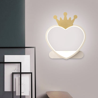 Vivolux | Cartoon Herz Wand sconces Beleuchtung Acryl LED Kinderzimmer Wandmontage Lampe mit Gold/Pink Krone Design