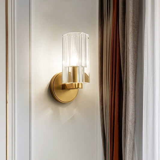 Vivolux | 1 Kopf Nachttisch Wandbeleuchtung Ideen Moderne Messing Wandmontage Lampe mit zylindrischem K9 Kristallschirm
