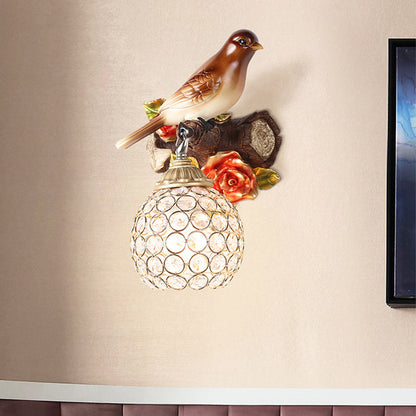 Vivolux | Bruine Enkele Gloeilamp Wandlamp Retro Stijl Duidelijke Kristal Versierde Bubble Vogel Ontworpen Wandgemonteerde Verlichting, Links/Rechts