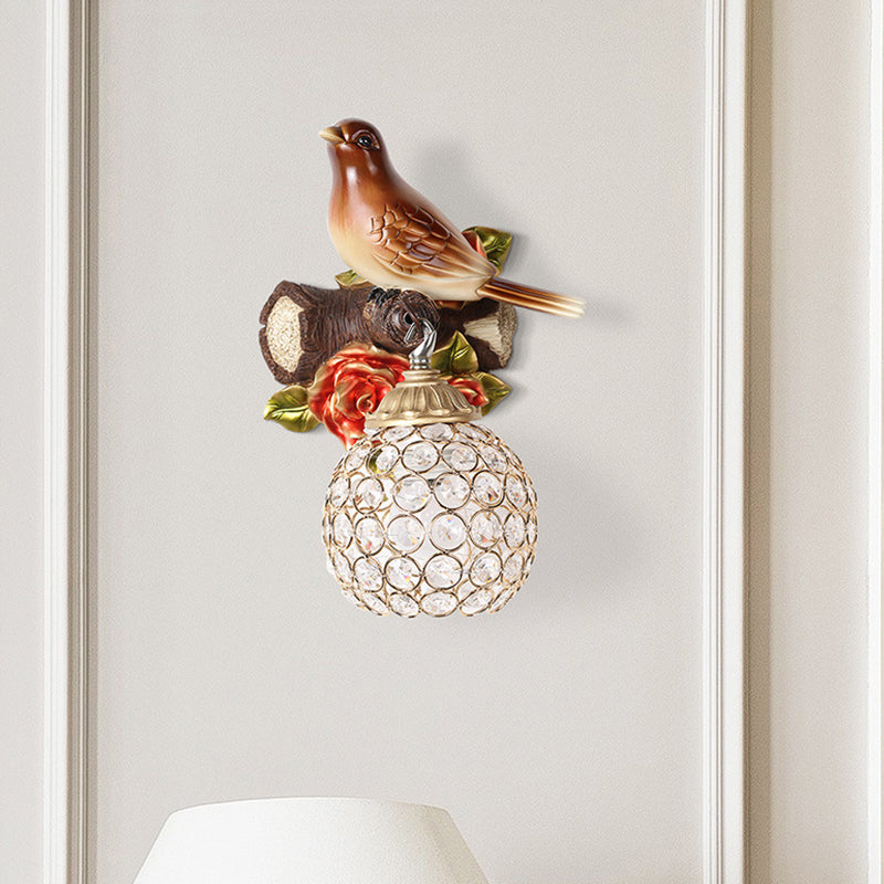 Vivolux | Bruine Enkele Gloeilamp Wandlamp Retro Stijl Duidelijke Kristal Versierde Bubble Vogel Ontworpen Wandgemonteerde Verlichting, Links/Rechts