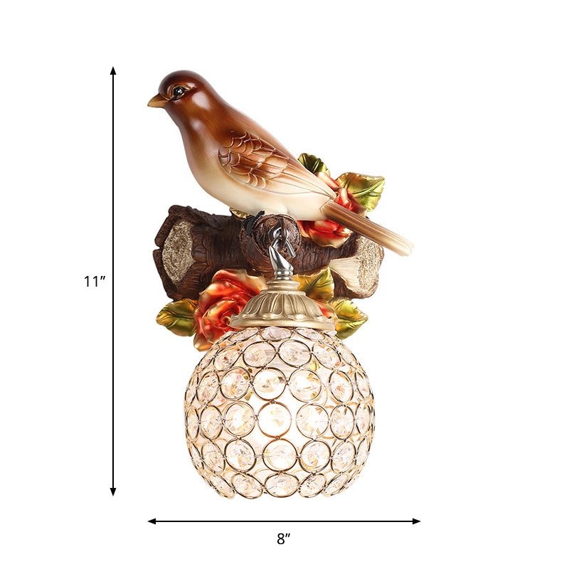 Vivolux | Bruine Enkele Gloeilamp Wandlamp Retro Stijl Duidelijke Kristal Versierde Bubble Vogel Ontworpen Wandgemonteerde Verlichting, Links/Rechts