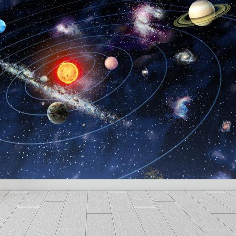 Vivolux | Kids Solarsystem Wandmalerei Nicht-gewebt Wasserdicht Dunkelblaue Wandverkleidung für das Zimmer