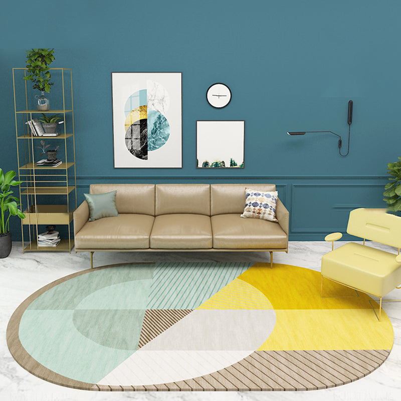 Vivolux | Skandinavische Neuheiten-Teppich in Grün und Orange Farbblock Geometrisches Muster Teppich Polyester Rutschfester Teppich für die Wohnkultur