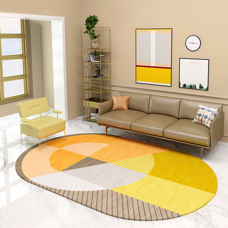 Vivolux | Skandinavische Neuheiten-Teppich in Grün und Orange Farbblock Geometrisches Muster Teppich Polyester Rutschfester Teppich für die Wohnkultur