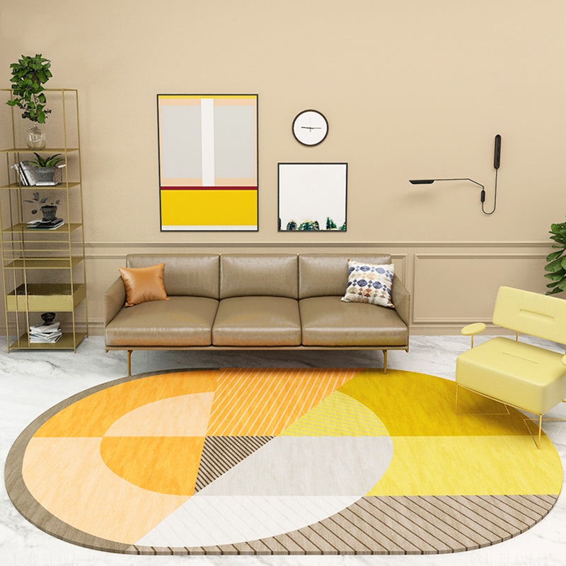 Vivolux | Skandinavische Neuheiten-Teppich in Grün und Orange Farbblock Geometrisches Muster Teppich Polyester Rutschfester Teppich für die Wohnkultur