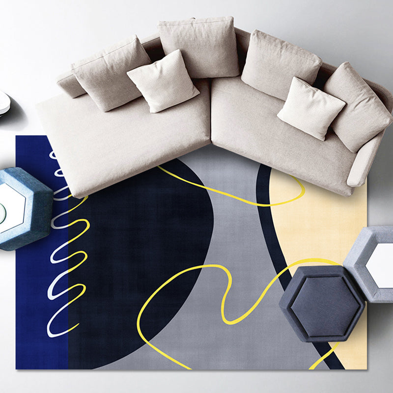 Vivolux | Blau und Grünes Abstraktes Teppich Polyester Modernistischer Teppich Waschbar Haustierfreundlicher Teppich für Wohnzimmer