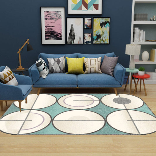 Vivolux | Einfache Neuheit Unregelmäßiger Teppich in Grüngrau und Elfenbeinfarben Blockkreis-Muster Teppich Polyester Rutschfester Teppich für die Wohnkultur