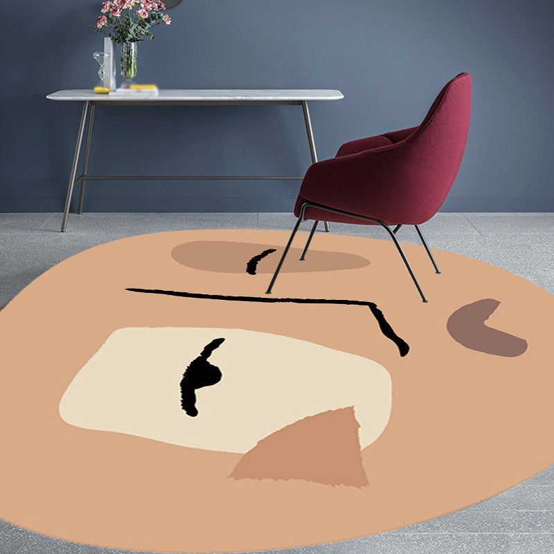 Vivolux | Braun Unregelmäßiger Schlafzimmerteppich Neuheit Abstraktes Malerei Muster Bereichsteppich Polyester Haustierfreundlicher Teppich