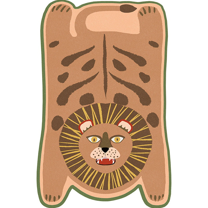 Vivolux | Gelber und brauner unregelmäßiger Teppich Kinderzimmer Tier Tiger Leopard Löwe Muster Bereichsteppich Polyester schmutzabweisender Teppich