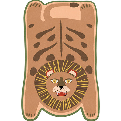 Vivolux | Gelber und brauner unregelmäßiger Teppich Kinderzimmer Tier Tiger Leopard Löwe Muster Bereichsteppich Polyester schmutzabweisender Teppich