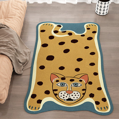 Vivolux | Gelber und brauner unregelmäßiger Teppich Kinderzimmer Tier Tiger Leopard Löwe Muster Bereichsteppich Polyester schmutzabweisender Teppich