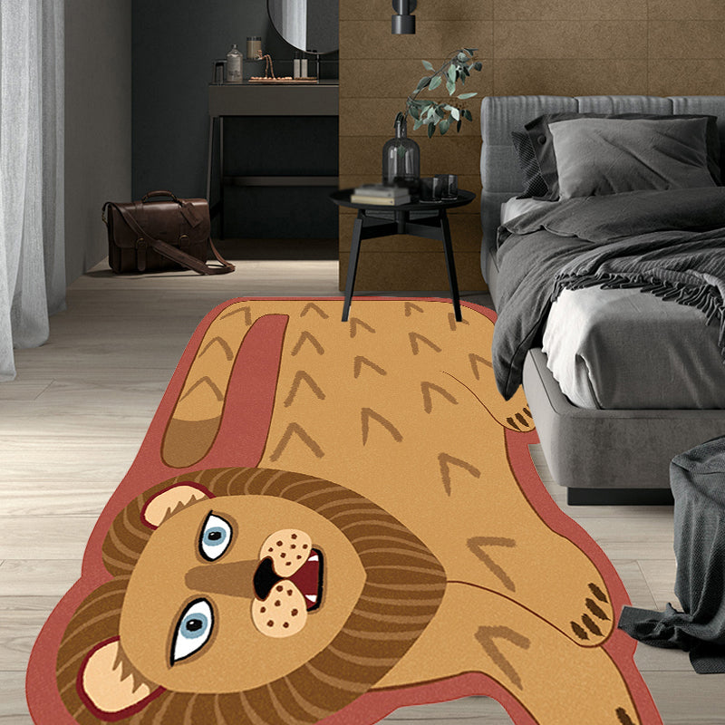 Vivolux | Stilvoller Kinder Irregular Teppich in Pink und Braun Tier Tiger Löwe Muster Teppich Polyester Waschbar Teppich für das Kinderzimmer