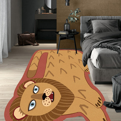 Vivolux | Stilvoller Kinder Irregular Teppich in Pink und Braun Tier Tiger Löwe Muster Teppich Polyester Waschbar Teppich für das Kinderzimmer