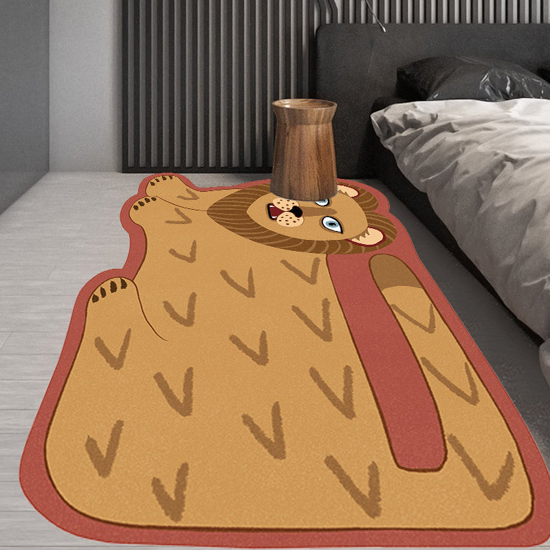 Vivolux | Stilvoller Kinder Irregular Teppich in Pink und Braun Tier Tiger Löwe Muster Teppich Polyester Waschbar Teppich für das Kinderzimmer