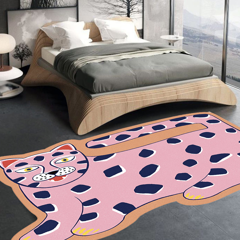 Vivolux | Stilvoller Kinder Irregular Teppich in Pink und Braun Tier Tiger Löwe Muster Teppich Polyester Waschbar Teppich für das Kinderzimmer