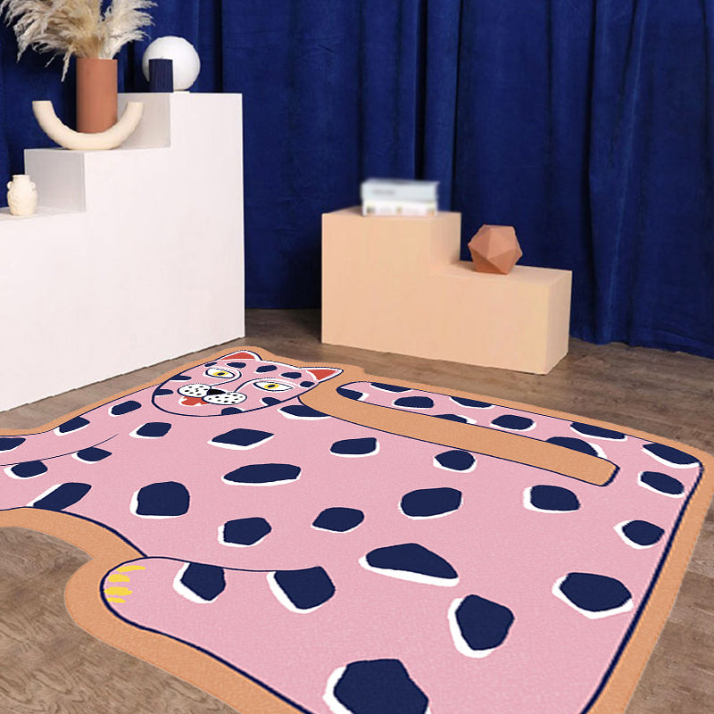 Vivolux | Stilvoller Kinder Irregular Teppich in Pink und Braun Tier Tiger Löwe Muster Teppich Polyester Waschbar Teppich für das Kinderzimmer