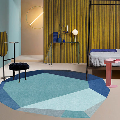 Vivolux | Gry und Blaues Irreguläres Teppich Schlafzimmer Neuheit Farbblockmuster Teppich Polyester Waschbarer Teppich