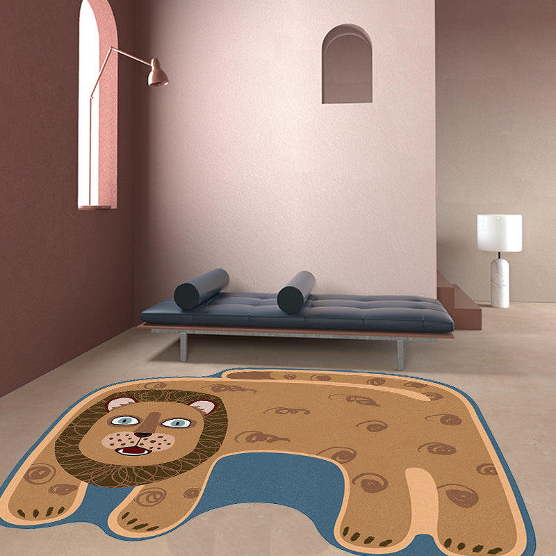 Vivolux | Kinderen Irreguliere Slaapkamer Vloerkleed in Rood en Bruin Dier Tijger Leeuw Luipaard Print Vloerkleed Polyester Antislip Onderkant Area Vloerkleed