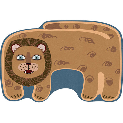 Vivolux | Kinderen Irreguliere Slaapkamer Vloerkleed in Rood en Bruin Dier Tijger Leeuw Luipaard Print Vloerkleed Polyester Antislip Onderkant Area Vloerkleed