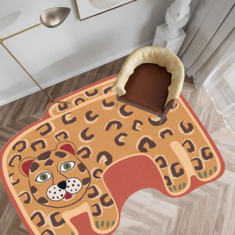 Vivolux | Kinderen Irreguliere Slaapkamer Vloerkleed in Rood en Bruin Dier Tijger Leeuw Luipaard Print Vloerkleed Polyester Antislip Onderkant Area Vloerkleed