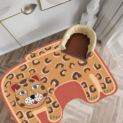 Vivolux | Kinderen Irreguliere Slaapkamer Vloerkleed in Rood en Bruin Dier Tijger Leeuw Luipaard Print Vloerkleed Polyester Antislip Onderkant Area Vloerkleed