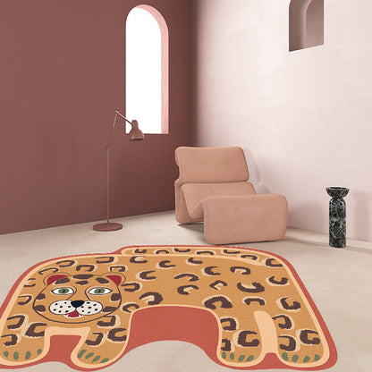 Vivolux | Kinderen Irreguliere Slaapkamer Vloerkleed in Rood en Bruin Dier Tijger Leeuw Luipaard Print Vloerkleed Polyester Antislip Onderkant Area Vloerkleed