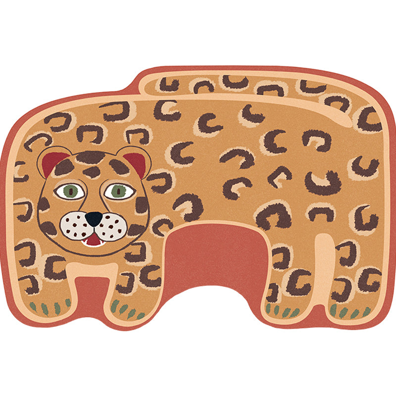 Vivolux | Kinderen Irreguliere Slaapkamer Vloerkleed in Rood en Bruin Dier Tijger Leeuw Luipaard Print Vloerkleed Polyester Antislip Onderkant Area Vloerkleed