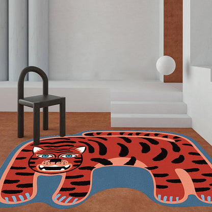 Vivolux | Kinderen Irreguliere Slaapkamer Vloerkleed in Rood en Bruin Dier Tijger Leeuw Luipaard Print Vloerkleed Polyester Antislip Onderkant Area Vloerkleed