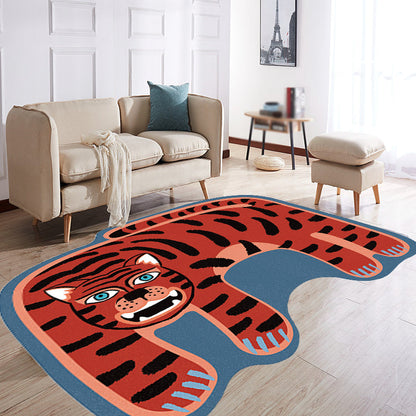 Vivolux | Kinderen Irreguliere Slaapkamer Vloerkleed in Rood en Bruin Dier Tijger Leeuw Luipaard Print Vloerkleed Polyester Antislip Onderkant Area Vloerkleed