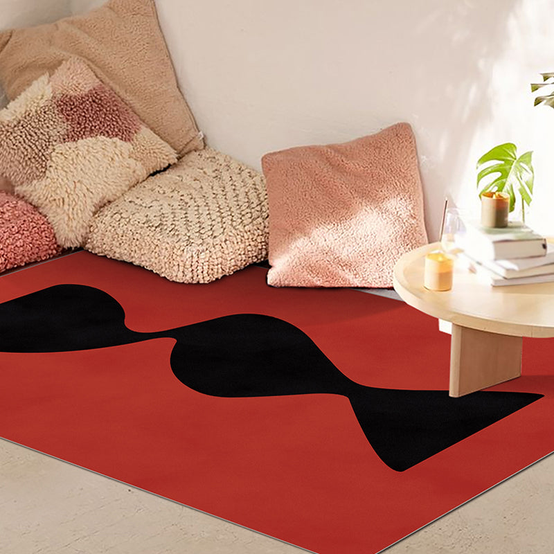 Vivolux | Zwart en Rood Abstract Tapijt Polyester Moderne Tapijt Wasbaar Dier Vriendelijk Gebied Tapijt voor Woonkamer