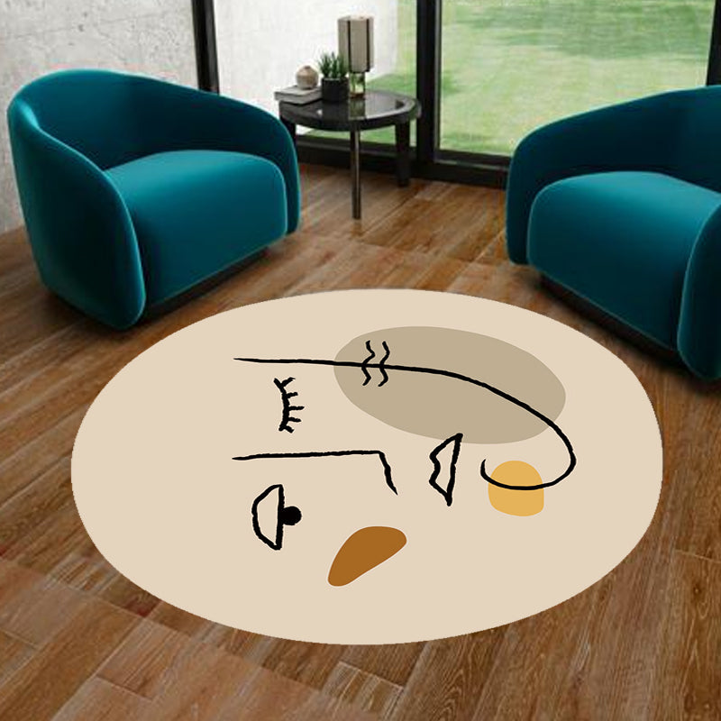 Vivolux | Elfenbein Irregulärer Schlafzimmer Teppich Neuheit Abstraktes Malerei Muster Bereich Teppich Polyester Fleckenresistenter Teppich