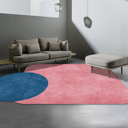 Vivolux | Nieuwe Woonkamer Onregelmatig Tapijt in Grijs en Roze Kleur Blok Cirkel Rechthoek Print Tapijt Polyester Antislip Gebied Tapijt
