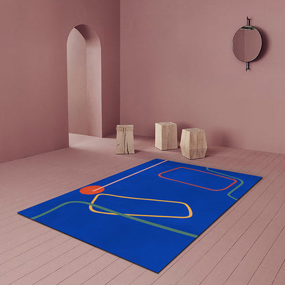Vivolux | Nordic Modernism Teppich Blau und Gelb Abstrakter Teppich Haustierfreundlicher Antirutsch-Teppich für das Schlafzimmer