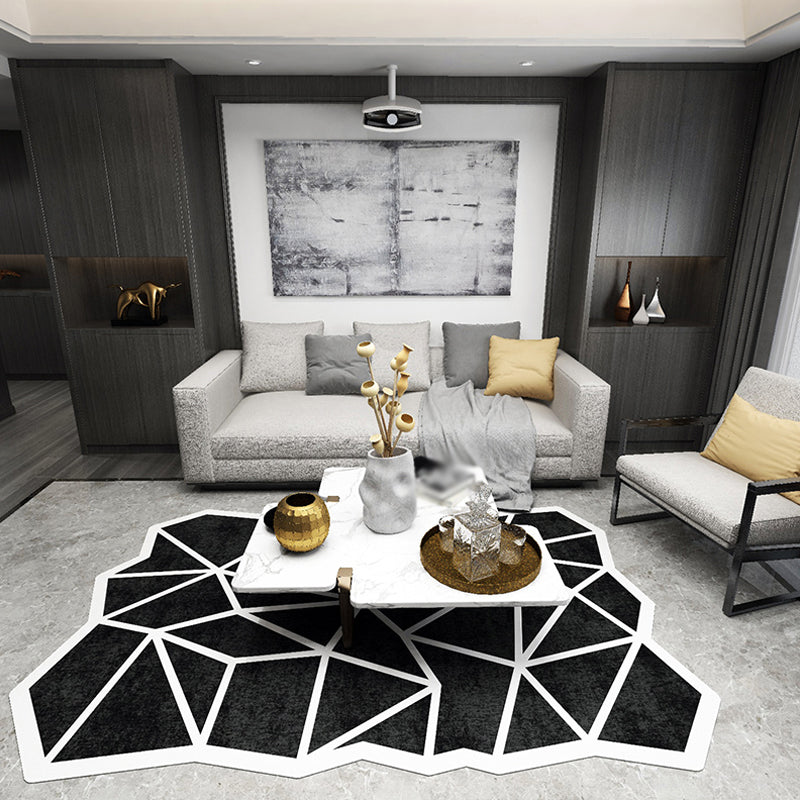 Vivolux | Nieuwe Woonkamer Onregelmatig Tapijt in Zwart en Wit Geometrische Ventilatorprint Tapijt Polyester Huisdiervriendelijk Gebiedtapijt