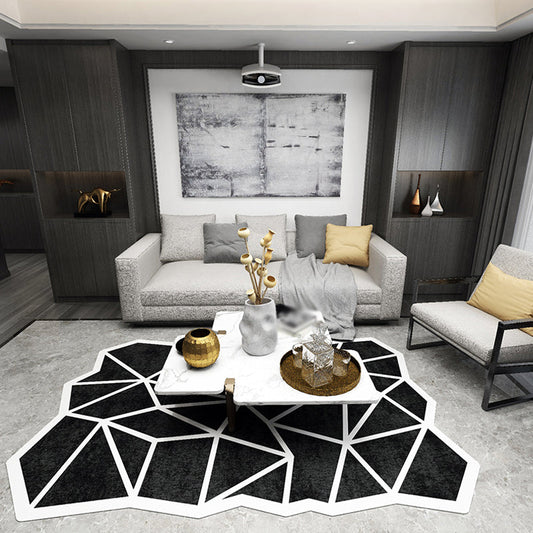 Vivolux | Nieuwe Woonkamer Onregelmatig Tapijt in Zwart en Wit Geometrische Ventilatorprint Tapijt Polyester Huisdiervriendelijk Gebiedtapijt