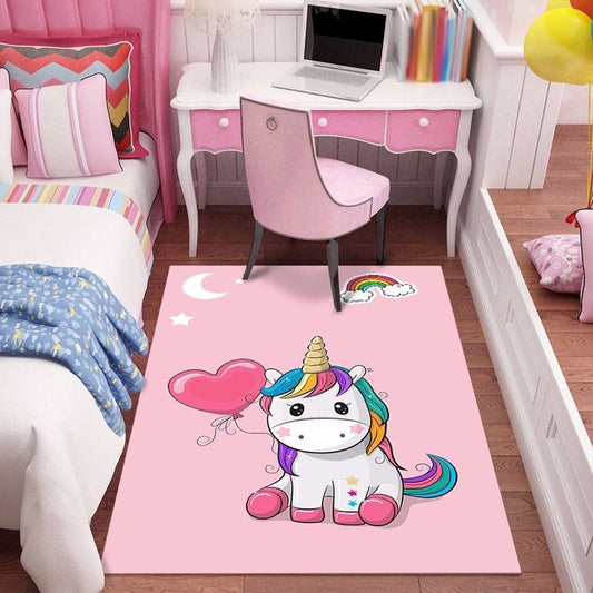 Vivolux | Schatten Cartoon Personage Patroon Tapijt Roze en Groen Kindertapijt Polyester Huisdiervriendelijk Wasbaar Antislip Ondergrond Gebiedstapijt voor Kinderkamer