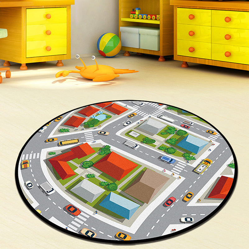 Vivolux | Grijs en groene kinder tapijt polyester wegpatroon tapijt huisdiervriendelijk wasbaar antislip achterkant tapijt voor decoratie