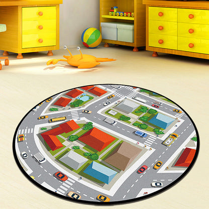 Vivolux | Grijs en groene kinder tapijt polyester wegpatroon tapijt huisdiervriendelijk wasbaar antislip achterkant tapijt voor decoratie