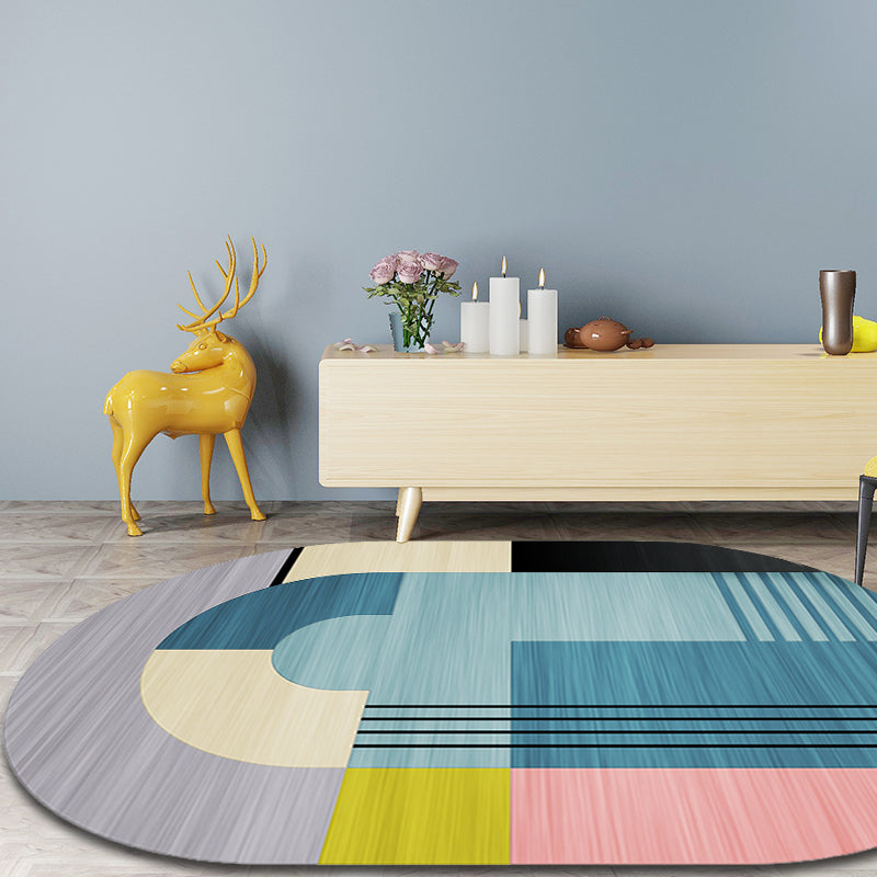 Vivolux | Lässiger Novelty Teppich in Blau Farbblock Streifenmuster Teppich Polyester Anti-Rutsch-Rücken für Wohnkultur