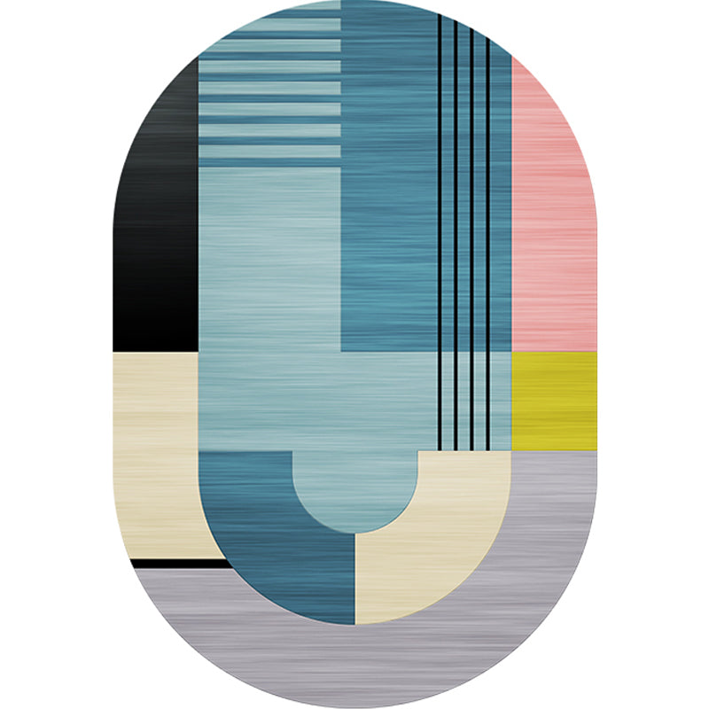 Vivolux | Lässiger Novelty Teppich in Blau Farbblock Streifenmuster Teppich Polyester Anti-Rutsch-Rücken für Wohnkultur