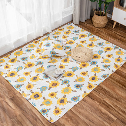 Vivolux | Kinderen Bloemenpatroon V-hals met Karakter Beige en Groen Katoen Rug Wasbaar Dierenvriendelijk Antislip Tapijt voor Kinderkamer